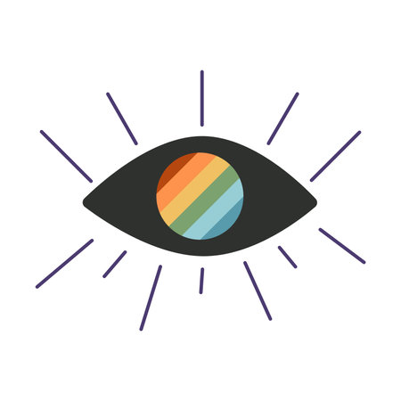 Flat vector hippy boho illustration. Hand drawn retro groovy all seeing eyeのイラスト素材