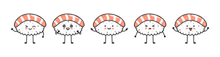 Set of kawaii nigiri sushi mascots in cartoon styleのイラスト素材