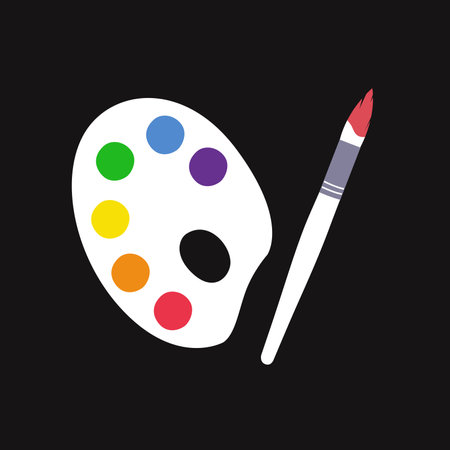 Flat vector painting tools in childish style. Hand drawn art supplies, plastic palette with brush paintのイラスト素材