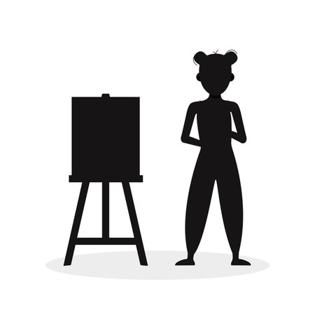 Flat vector painting tools in childish style. Hand drawn art supplies, easel with hand printsのイラスト素材