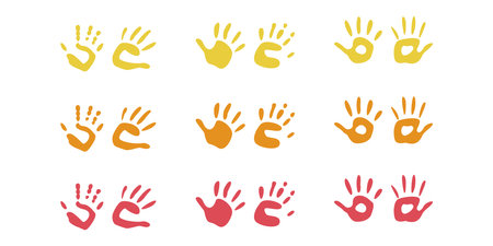 Flat vector painting tools in childish style. Hand drawn hand print, palm silhouetteのイラスト素材