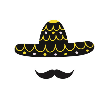 Traditional Mexican fiesta flat vector illustrations of sombrero and mustachesのイラスト素材
