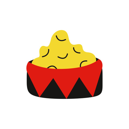 Flat hand drawn vector illustration of feeder for dog. Bowl with food for cat.のイラスト素材