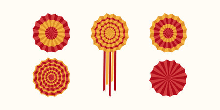 Flat colorful vector illustration of Paper fans. Hand drawn decorations for Mexican party Cinco de...