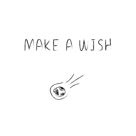 Doodle cosmos illustration in childish style. Hand drawn space card with lettering make a wish, shooting star. Black and white. Vector line print, design, banner, poster.のイラスト素材
