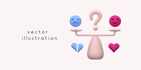 Modern 3D illustration with scales for concept design. Vector 3D feedback concept. Isolated cartoon vector illustration.のイラスト素材