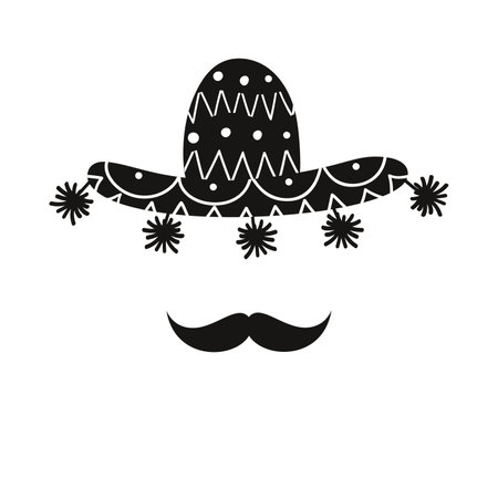 Traditional Mexican fiesta flat vector silhouette illustrations of sombrero and mustachesのイラスト素材