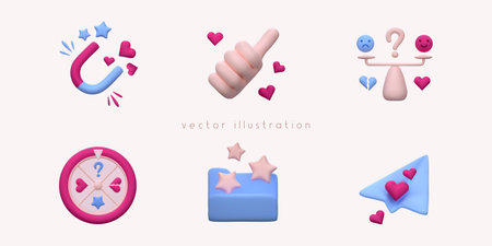 Set of vector 3D illustrations. Feedback 3D render icons.のイラスト素材