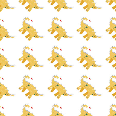 Vector seamless pattern with dinosaur and heartのイラスト素材