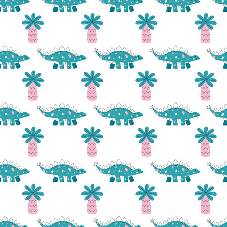 Vector seamless pattern with dinosaur and palmのイラスト素材