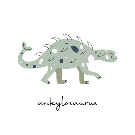 Flat vector Flat hand drawn vector illustration of ankylosaurus dinosaurのイラスト素材