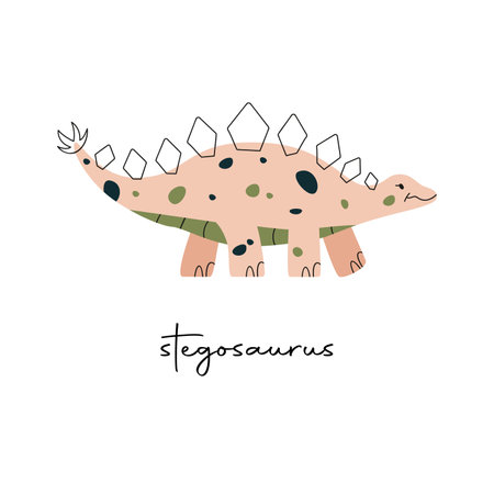 Flat hand drawn vector illustration of stegosaurus dinosaurのイラスト素材