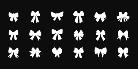Big set of white isolated ribbons on a black background in a flat vector styleのイラスト素材