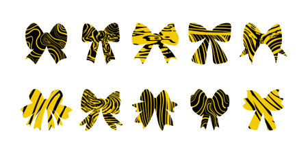 Set of colorful isolated textured bows or ribbons in a flat vector styleのイラスト素材