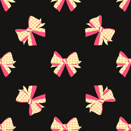 A seamless pattern with flat textured bows and ribbonsのイラスト素材