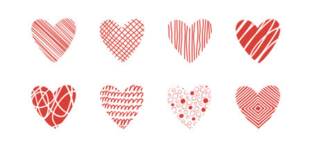 Set of doodle textured vector heart shapesのイラスト素材