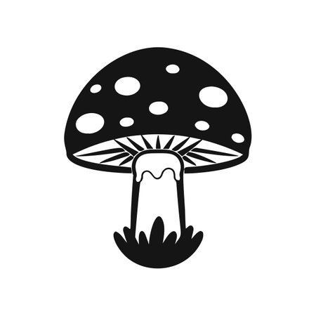 Black silhouette vector illustration of an amanita mushroomのイラスト素材