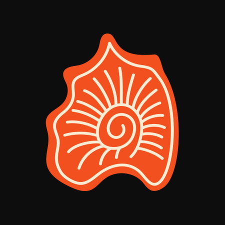 Bold red seashell with a flowing spiral pattern in a flat vector styleのイラスト素材