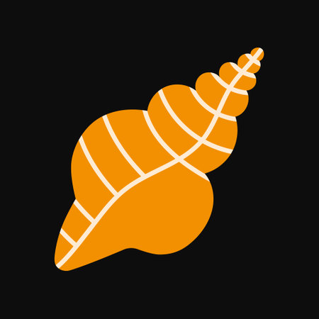 A vivid orange conch seashell decorated with white swirls flat vector illustrationのイラスト素材