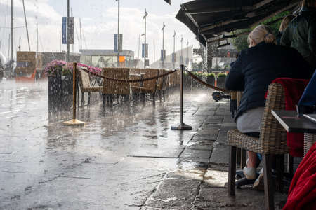 Heavy rain in the city centre of Oslo, Norway.の写真素材