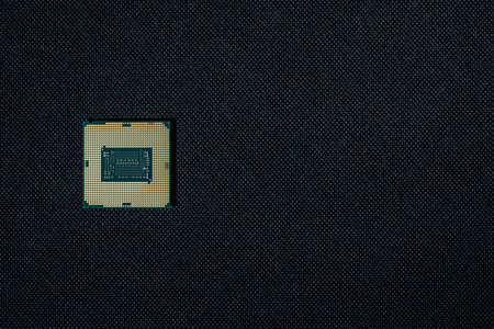 Close-up image of CPU microchip. Top view, macro photography.の写真素材
