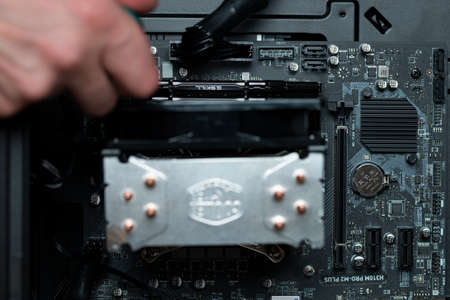 Oslo.Oslo/Norway-10.01.2020: Close-up photography of CPU microchip and motherboard.のeditorial素材