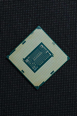 Close-up image of CPU microchip. Top view, macro photography.の写真素材