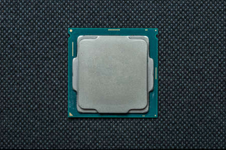 Close-up image of CPU microchip. Top view, macro photography.の写真素材