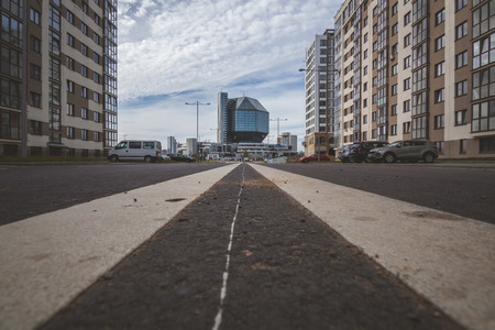 National Library of Belarus, view from new residental areaの写真素材