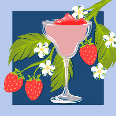 Cocktail with strawberry martini smoothies card design vectorのイラスト素材