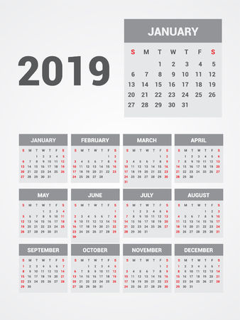 Calendar 2019 EPS 10.のイラスト素材