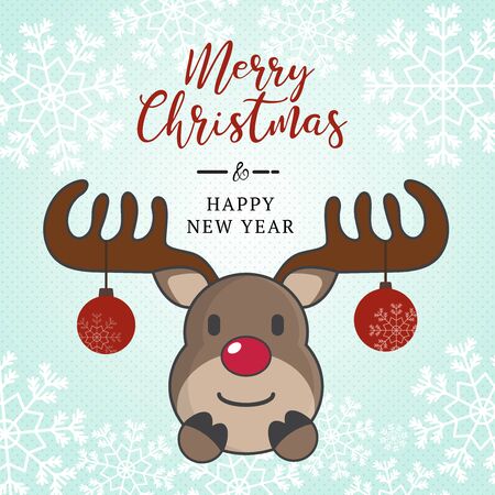 Cute reindeer christmas holiday with hand drawn letteringのイラスト素材