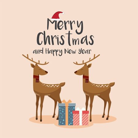 Christmas Cute deer. Merry Christmas and Happy New Year. のイラスト素材