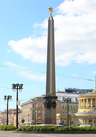Obelisk to the hero city of Leningrad ploschad Vosstaniya Saint Petersburg Russia August 2018のeditorial素材