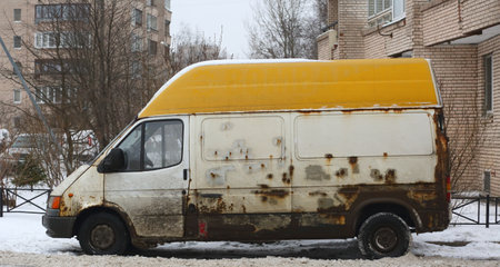 Old rusty white vanの写真素材
