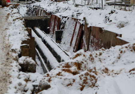 Repair of sewer communications in winterの写真素材