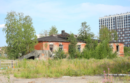 An old abandoned red brick houseの写真素材