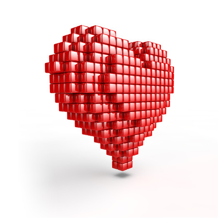 beauty red heart style with pixel voxel effectの写真素材