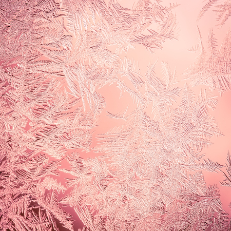 Beautiful Closeup Winter Window Pane Coated Shiny Icy Frost Patternsの写真素材