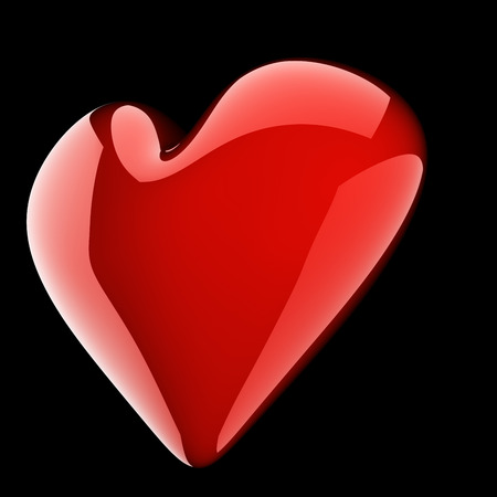 beautiful glossy red heart isolated on blackの写真素材