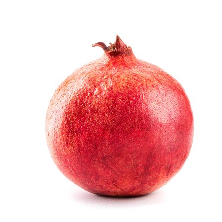 Macro photo of closeup pomegranate isolated on white backgroundの写真素材