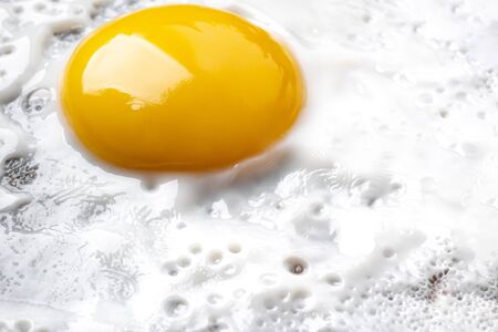 Macro photo background of close-up fried eggの写真素材