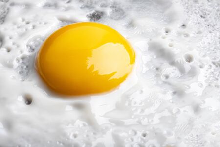 Macro photo background of close-up fried eggの写真素材