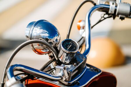 Rear view from seat of scooter or motor bikeの写真素材