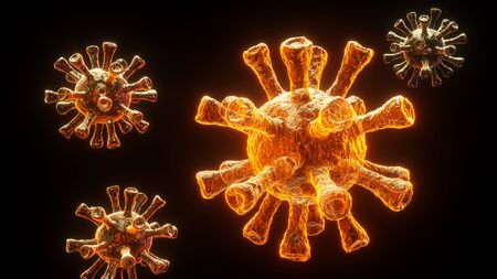 3d render of Dangerous coronavirus Sars Mers COVID-19 infection medical illustration. Respiratory virus pandemic 2020.の写真素材