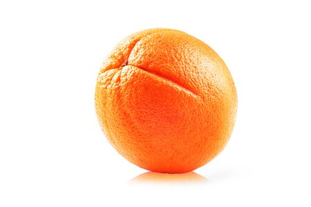 Photo of close up isolated juicy fruit orange with reflection isolated on white backgroundの写真素材