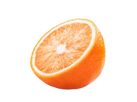Macro photo of whole fruit orange and slice isolated on white backgroundの写真素材