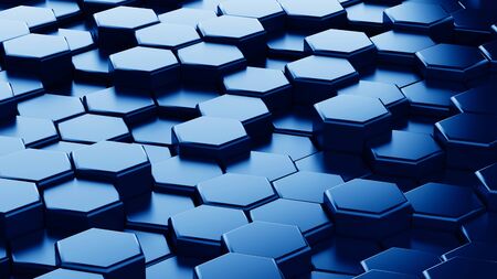 Abstract blue hexagonal sci-fi honeycomb geometrical background. 3d renderingの写真素材