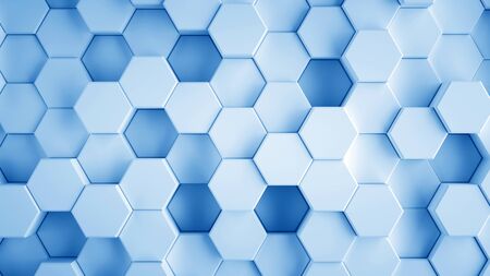 Abstract blue hexagonal sci-fi honeycomb geometrical background. 3d renderingの写真素材
