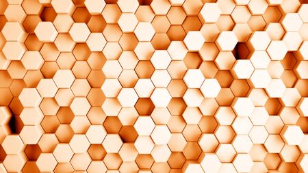 Abstract orange hexagonal sci-fi honeycomb geometrical background. 3d renderingの写真素材